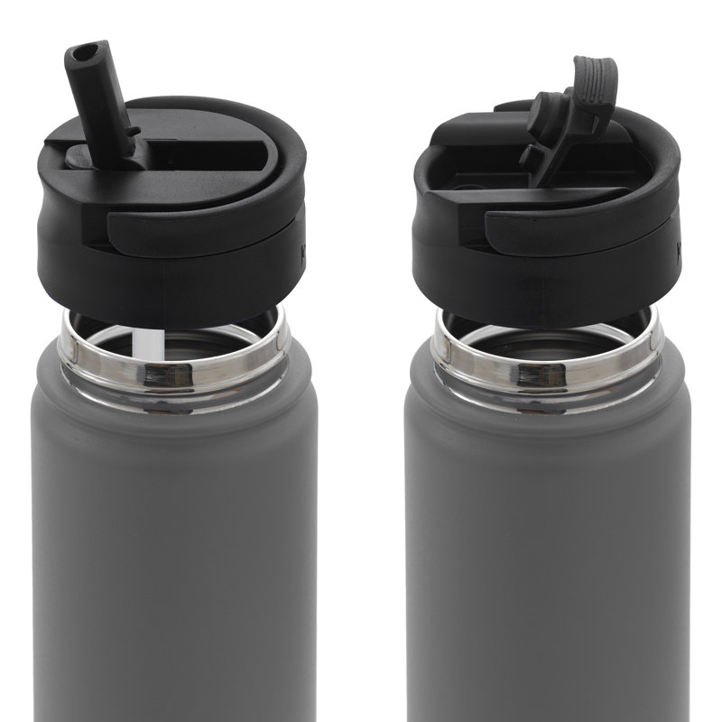 Bouteille d'eau triple isolée JoyJolt avec couvercle rabattable et couvercle en paille sport, 22 oz., Blanc