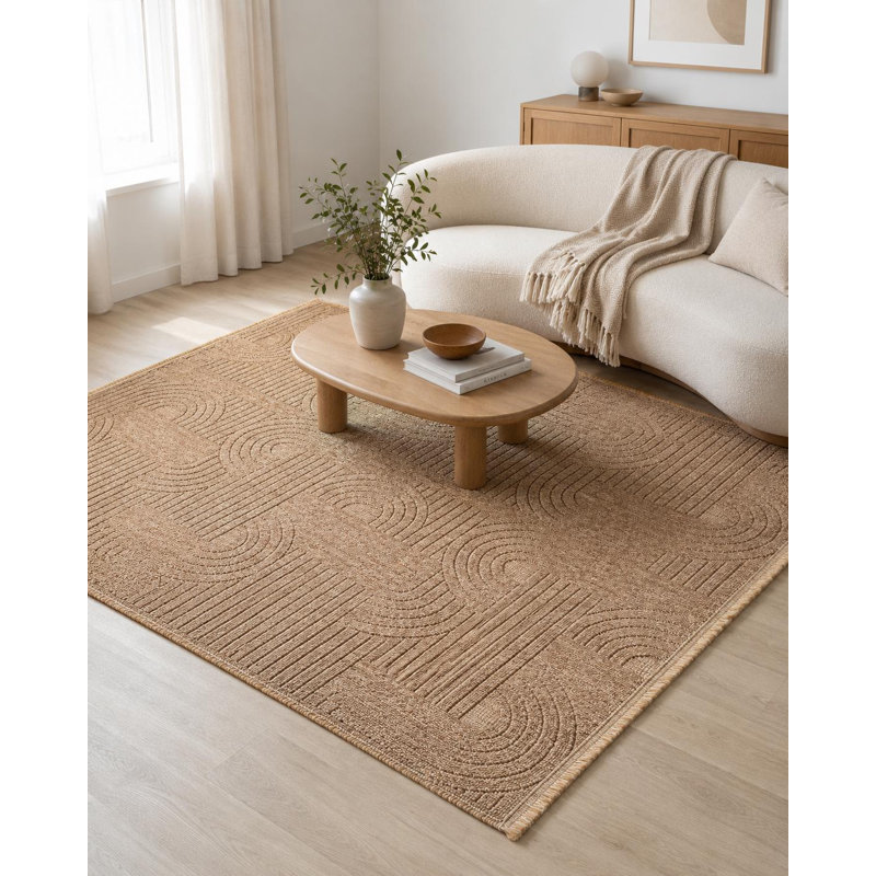 Tapis de corridor brun à motifs abstraits et libres en polypropylène tissé à la machine, Runner — 2'7" x 6'7"