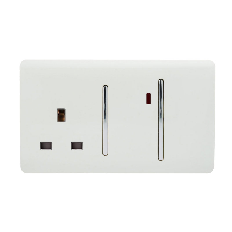 Trendi Switch 45 Amp Cooker Switch & 13 Amp Plug Socket with Neon, Gloss White