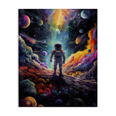 Astronaute sur une planète, art mural sur toile par Nina Blue