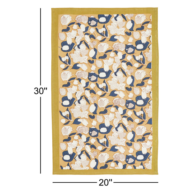 Forest Harvest Floral Tea Towel, Mustard/Blue