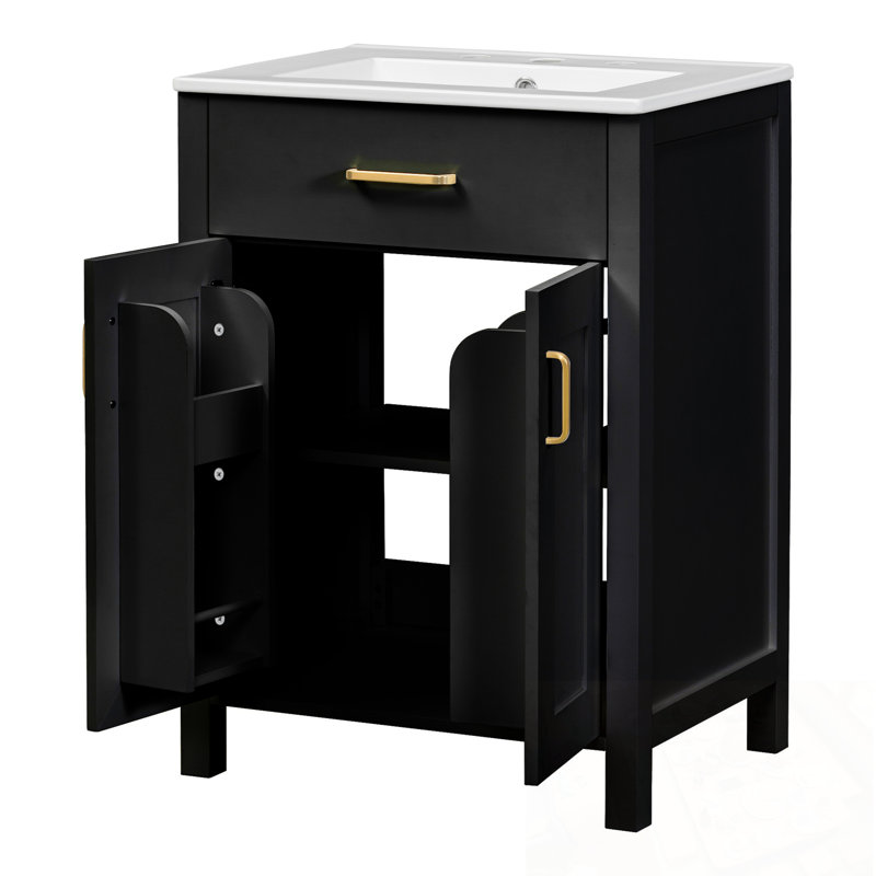 Meuble-lavabo avec lavabo et 2 portes à fermeture douce, Noir