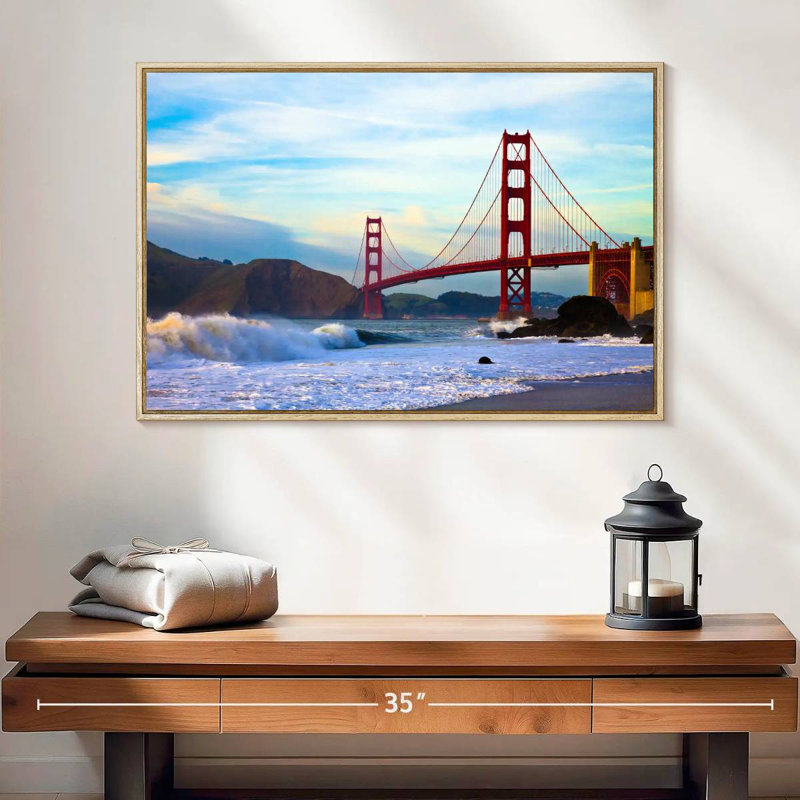 Golden Gate Bridge, San Francisco, 25 po x 17 po, Cadre flottant en bois naturel
