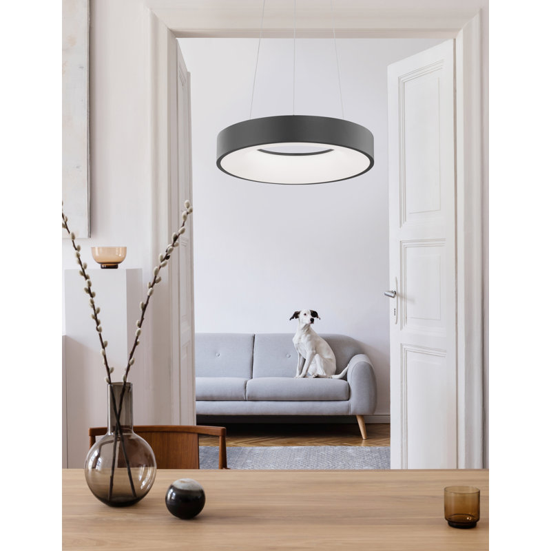 1 - Light LED Drum Pendant, 120cm H x 38cm W x 38cm D, Black
