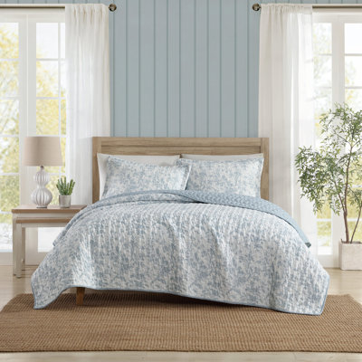 Laura Ashley Amberly Seersucker Blue Quilt Set