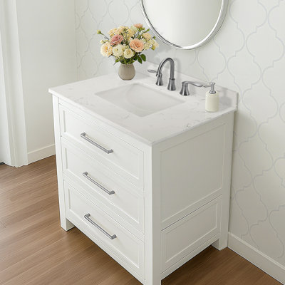 Plateau de meuble-lavabo simple 36 po en pierre reconstituée avec lavabo - pour remplacement de meuble-lavabo, sans armoire