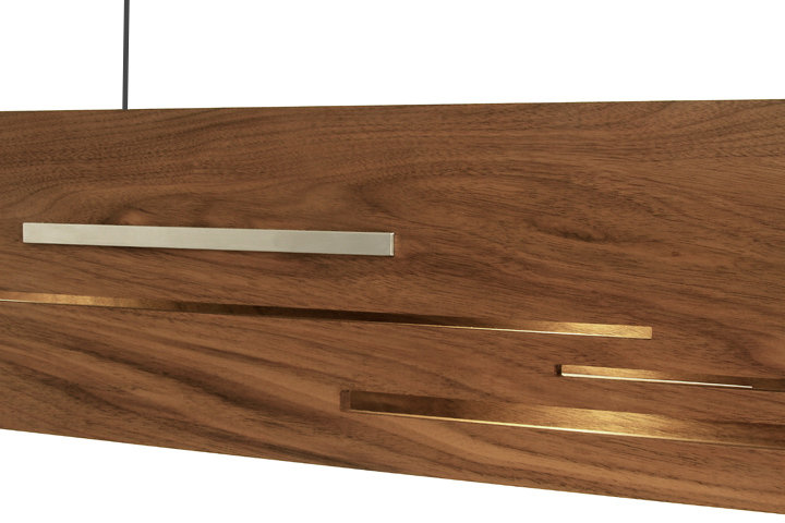 Aeris Linear LED Pendant - 2700K, 7.5" H x 54" W x 5" D, Walnut, Black Anodized