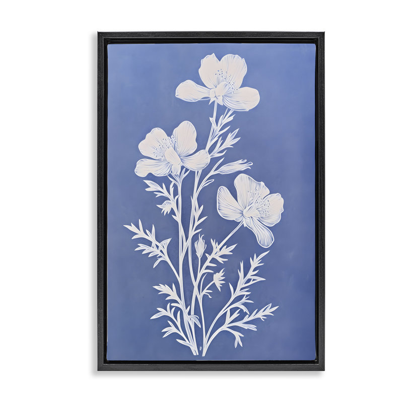 Toile flottante encadrée Cerulean Blue Blooms par Petals Prints Design, H 25 po x l 17 po, Cadre flottant noir de jais
