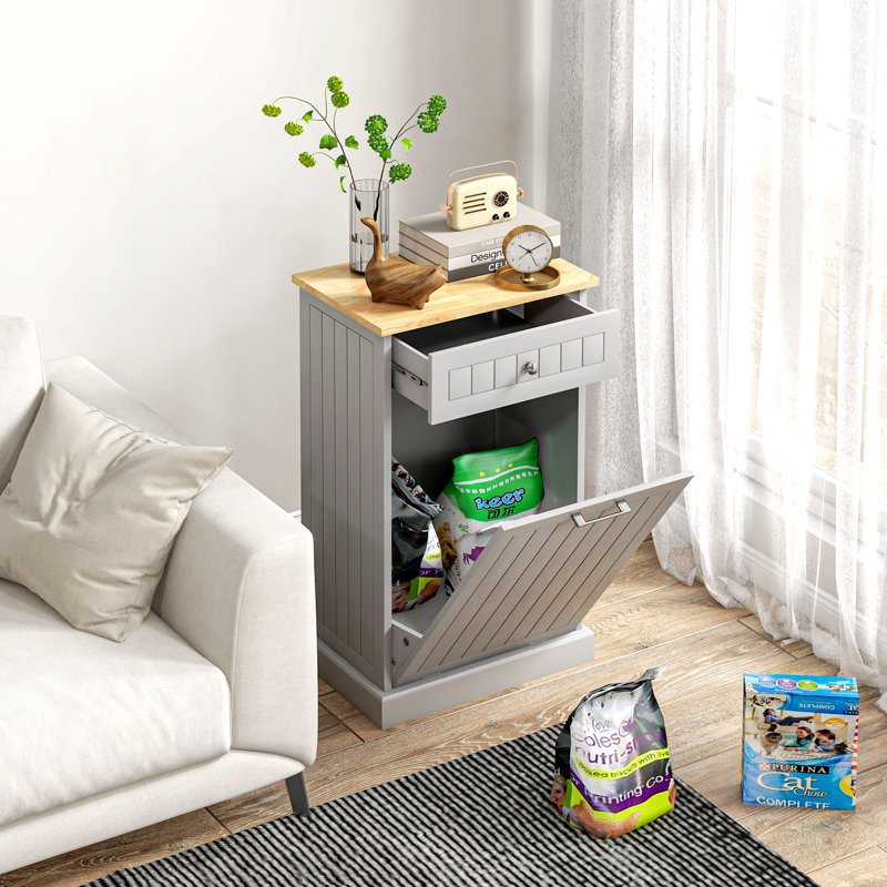 Lynnsay Wood Cabinet Laundry Hamper, Gray