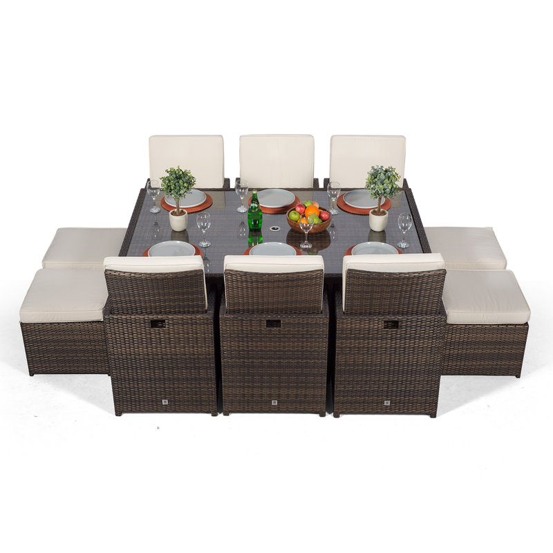 Giardino 10 - Person Wicker Patio Dining Set with Rectangular Table , Cushions Included