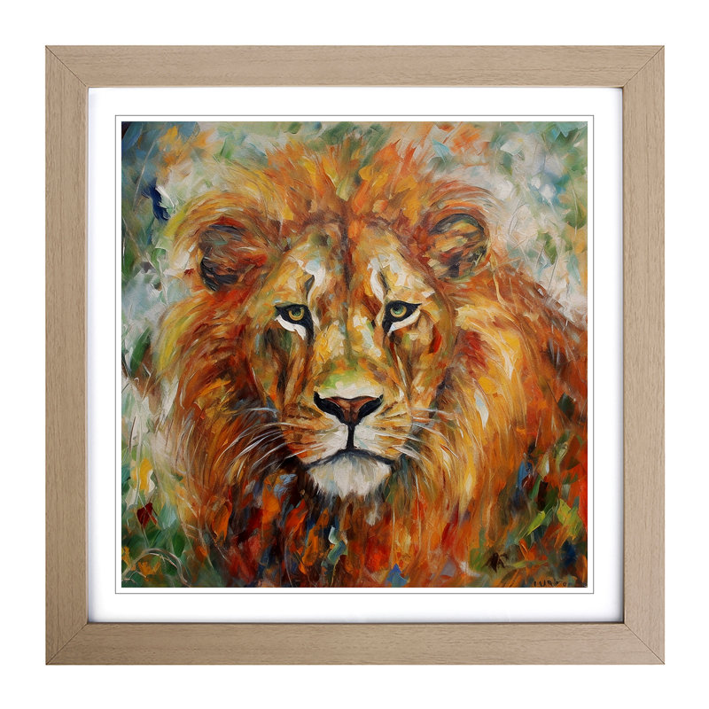 Lion Post-Impressionism - Framed Print, Oak