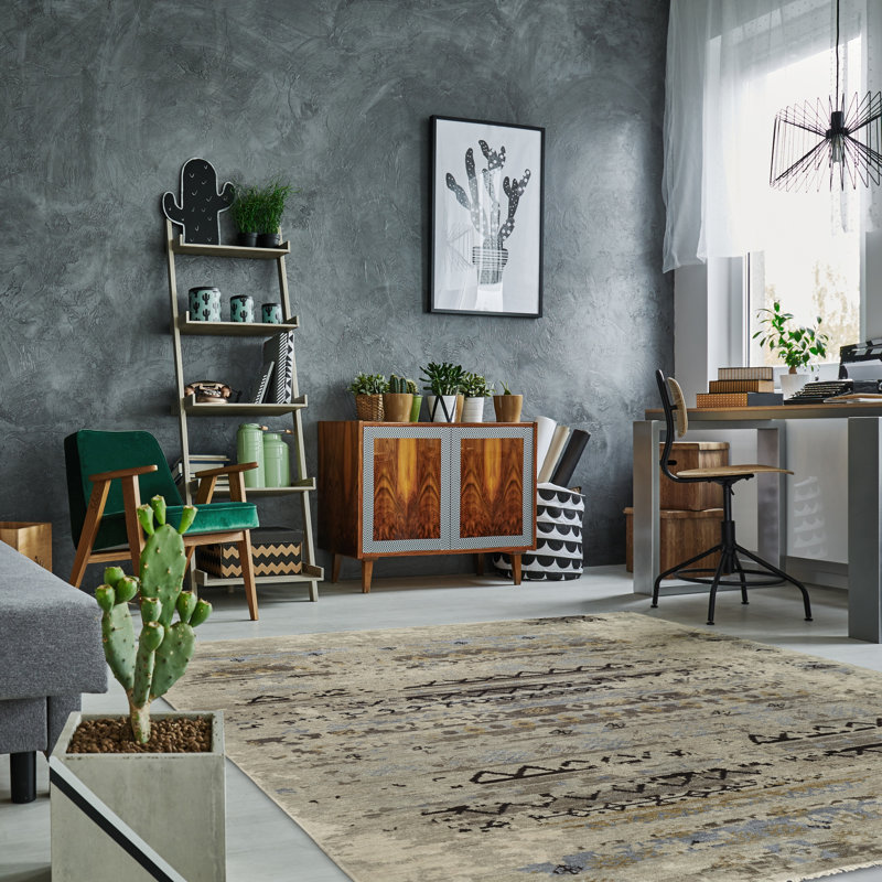 Etien Hand Knotted Geometric Area Rug, Rectangle 3' x 5'
