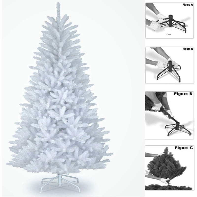 White Artificial Christmas Tree with PVC Branches, Hinged Design and White Metal Stand, 5 ft.
