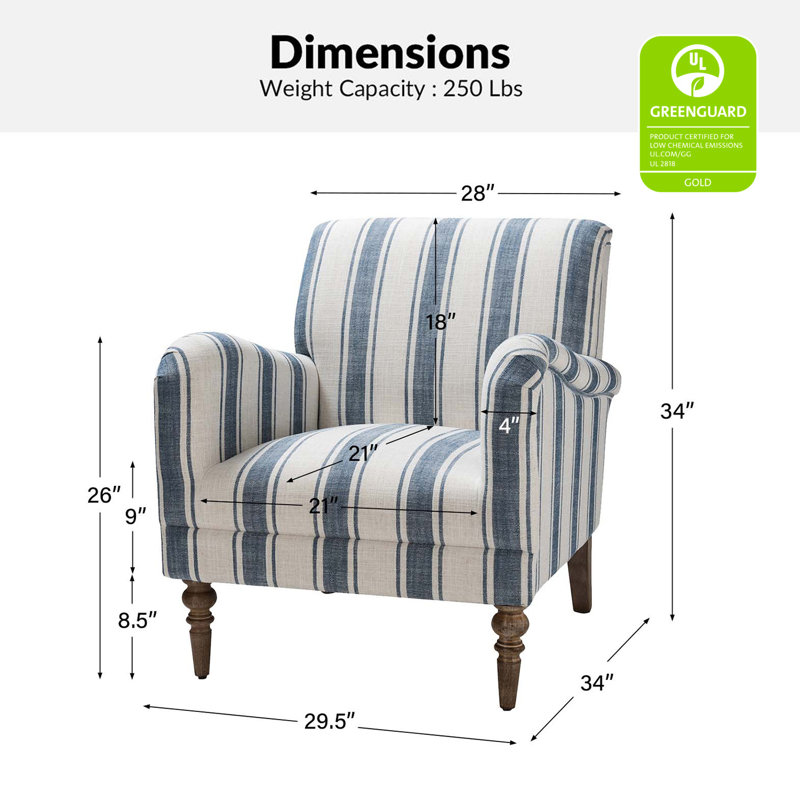 Fauteuil Ariana l 29,5 po Farmhouse, Bleu marine 100% polyester
