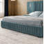 Grand lit plateforme tapissier en chenille avec tête de lit plissée et table de chevet, sans sommier tapissier - bleu-vert-1353473044-1353473040