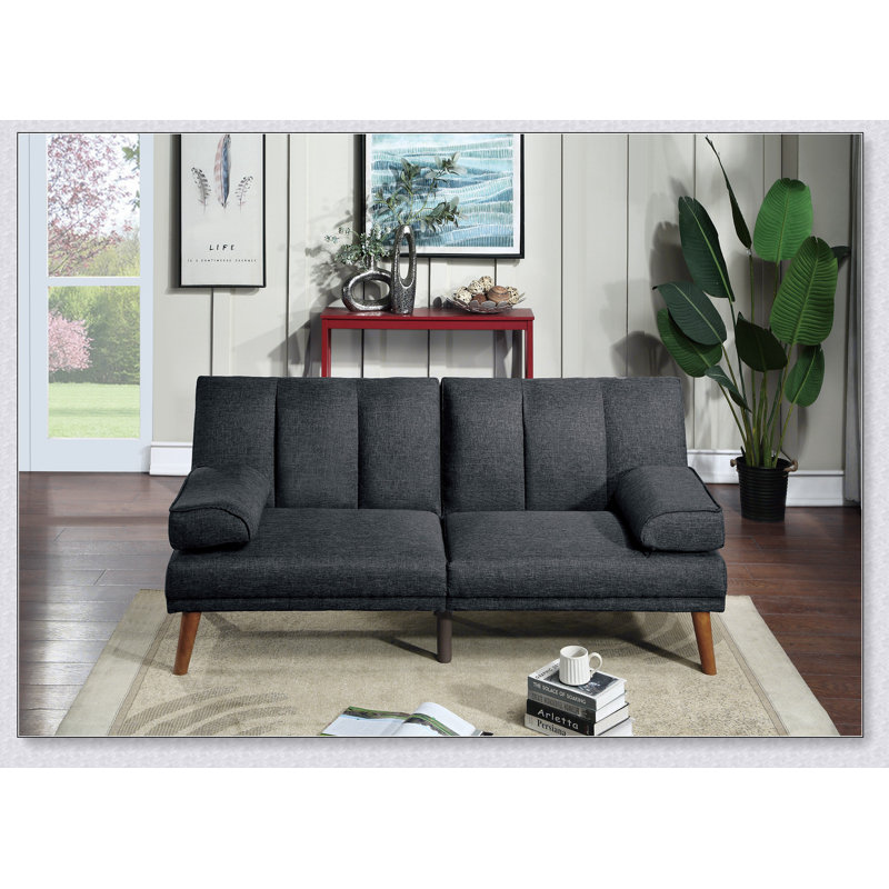 Black Polyfiber Adjustable Sofa Bed Living Room Solid wood Legs Plush Couch
