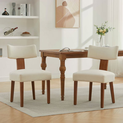 Set Of 2 Linen Fabric Modern Armless Dining Chairs With Curved Backrest And Legs For Dining Room Living Room