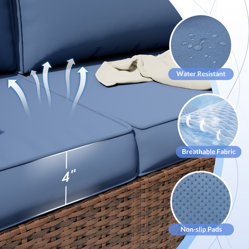 Treyshun Wicker 10 - Person Modular Patio Conversation Sets with Cushions, Blue