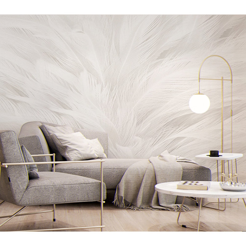 Badgett Monochrome Scandinavian Abstraction Feather Wall Mural, 106”L x 187”W