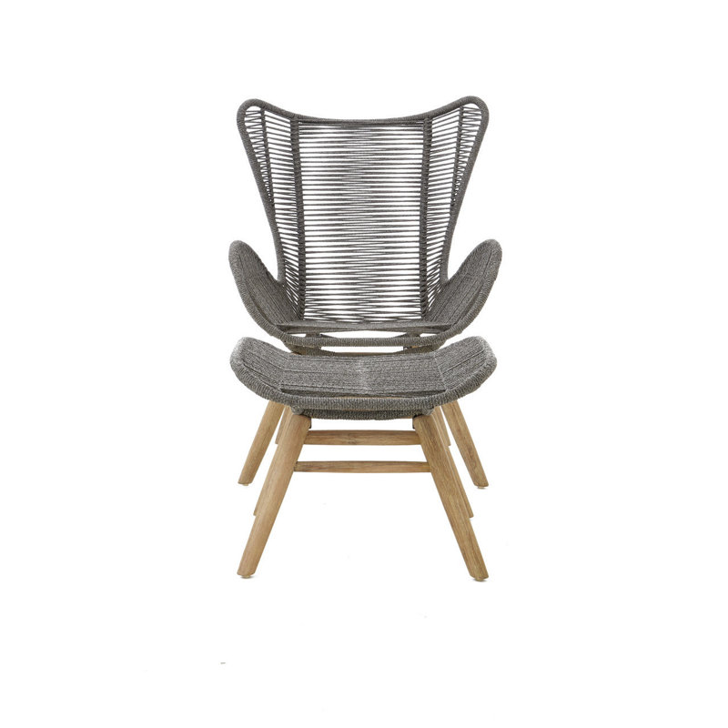 Baudin Upholstered Accent Chair with Footstool, Grey