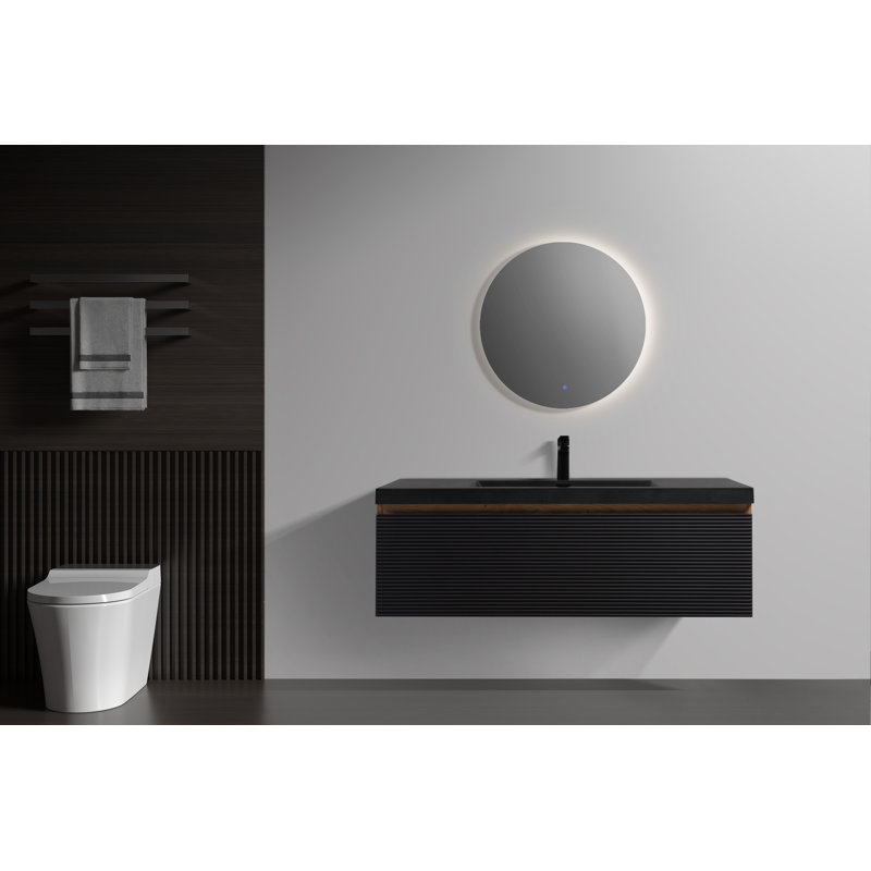 WOODBRIDGE 48" Wall Mounted Floating Bathroom Vanity With Premium Black Sintered Stone Top, 48"