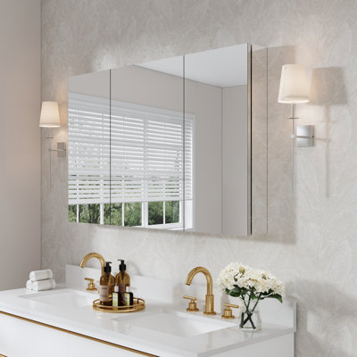 Recessed Or Surface Wall Mount Bathroom Medicine Cabinet With Adjustable Glass Shelves