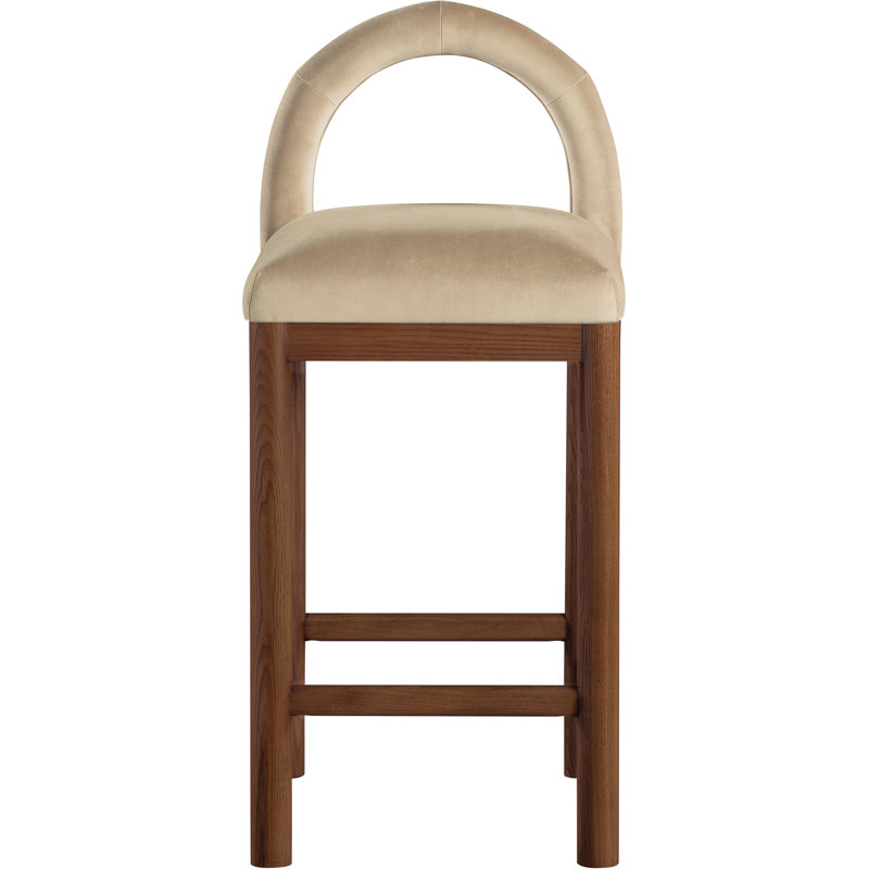 Letcher Velvet Counter Stool, Beige Velvet Seat/Brown Frame
