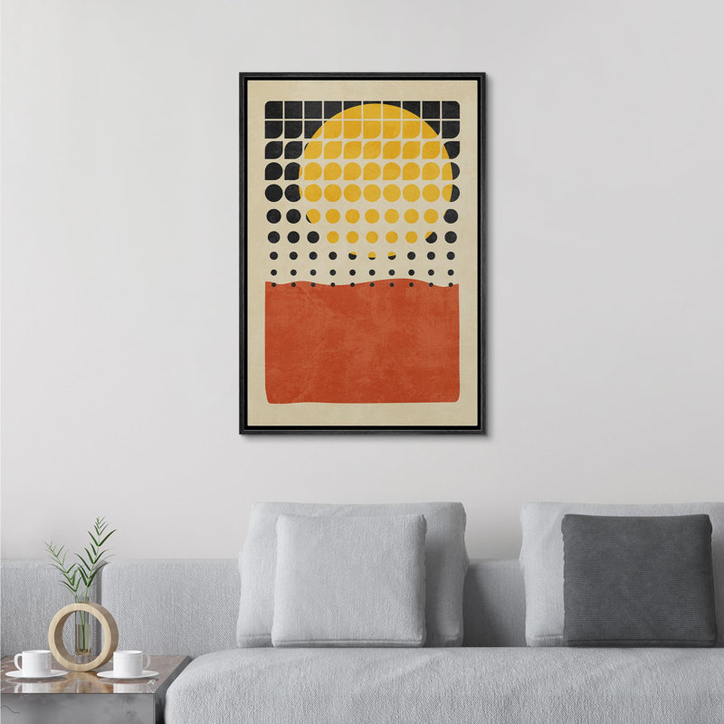 Motif de points géométriques quadrillés de soleil mid-century, impression sur toile, H 24 po x l 16 po x P 1,5 po, Noir