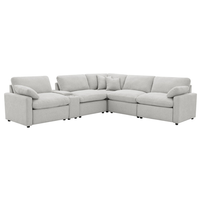 Canapé modulaire inclinable électrique 6 pièces Yelton - gris, Tissu gris