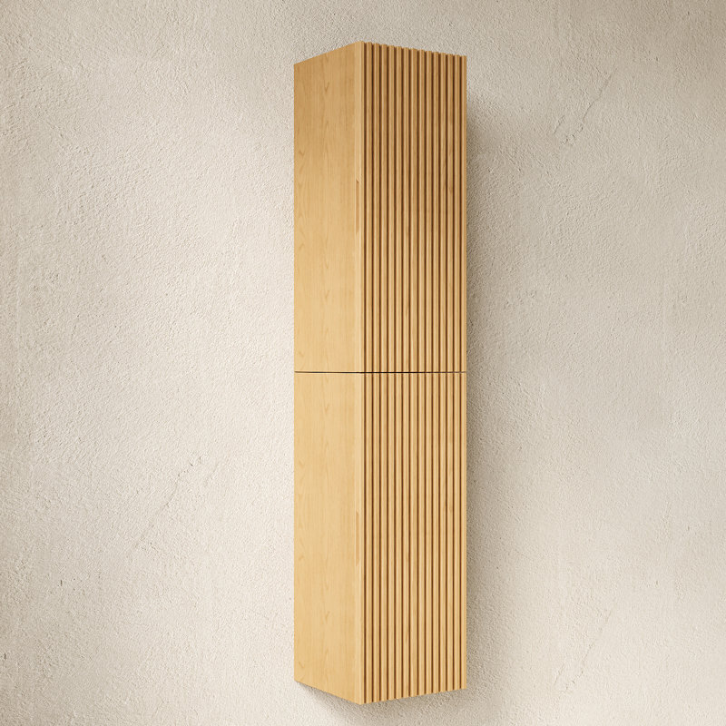 Armoire de salle de bain étroite de 59 po de couleur chêne, avec 2 portes pour la salle de bain, le salon et le rangement pour la lessive, fonction de fermeture en contreplaqué, assemblage mural facile à installer à plat 58,76 po