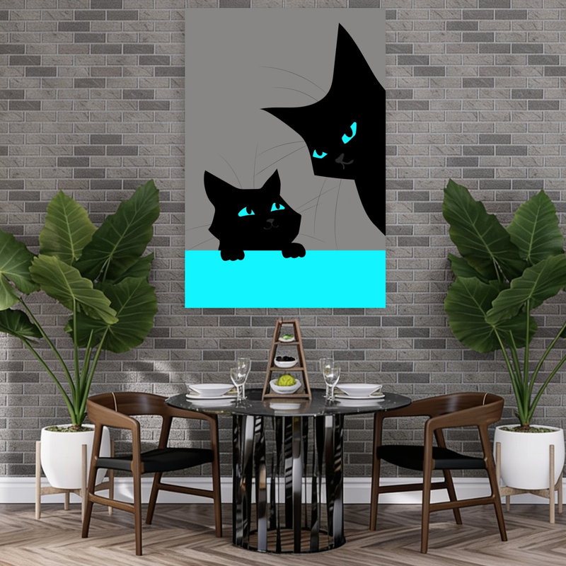 Black Cats Blue Eyes Minimalist Modern Cat Wall Art Print by WallChart Art Studio - Print, 152.4cm H x 101.6cm W