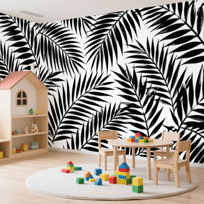 Papier peint adhésif auto-adhésif moderne pour la chambre à coucher avec feuilles de palmier tropicales, imprimé botanique L 100 po x l 144 po