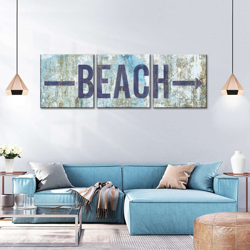 " Beach Sign Multi Piece Canvas Print " by Charles B 3 - Pieces, 8" H x 26" W x 1" D