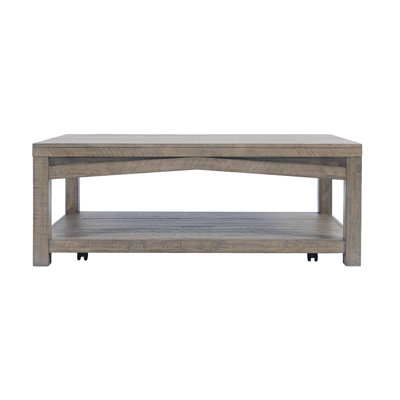 Lockington 50 Inch Modern Rustic Solid Pine Rectangular Coffee Table with Casters and Shelf