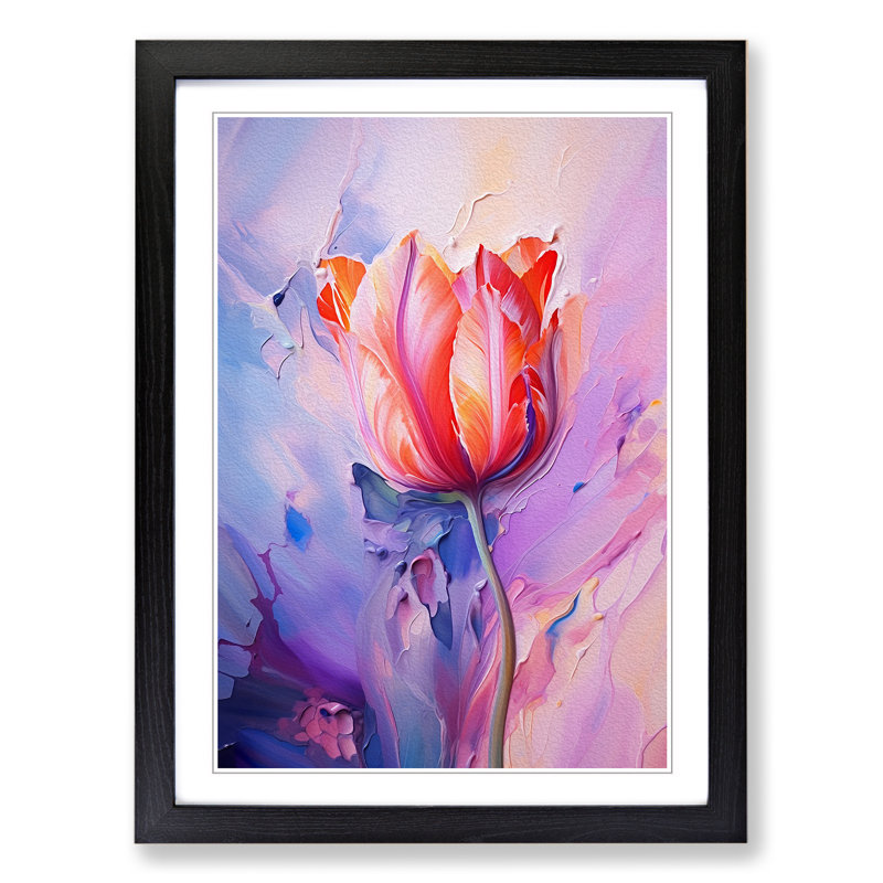 Tulip Flower Abstract - Single Picture Frame Print on Wood, Black Framed, 46cm H x 34cm W