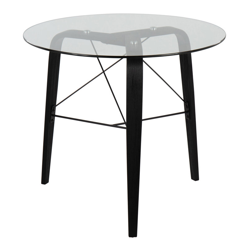 Trilogy Mid-Century Modern Round Dinette Table In Black Wood With Clear Glass Top By Lumisource, Black