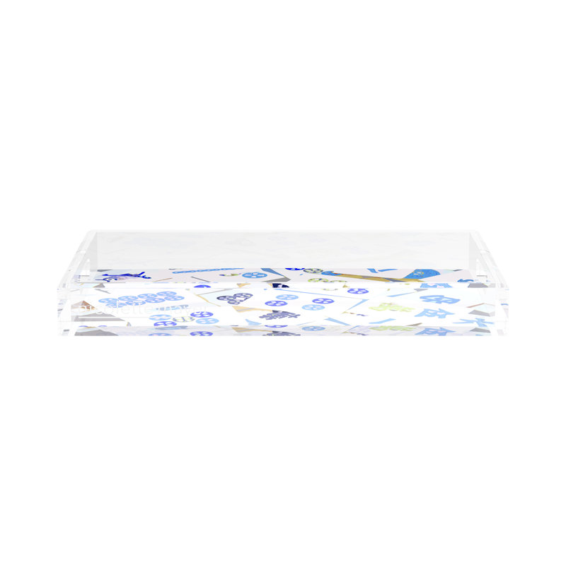 Mahjong Acrylic Decorative Tray, Rectangle, 17"W x 10.5"D x 2"H, Blues