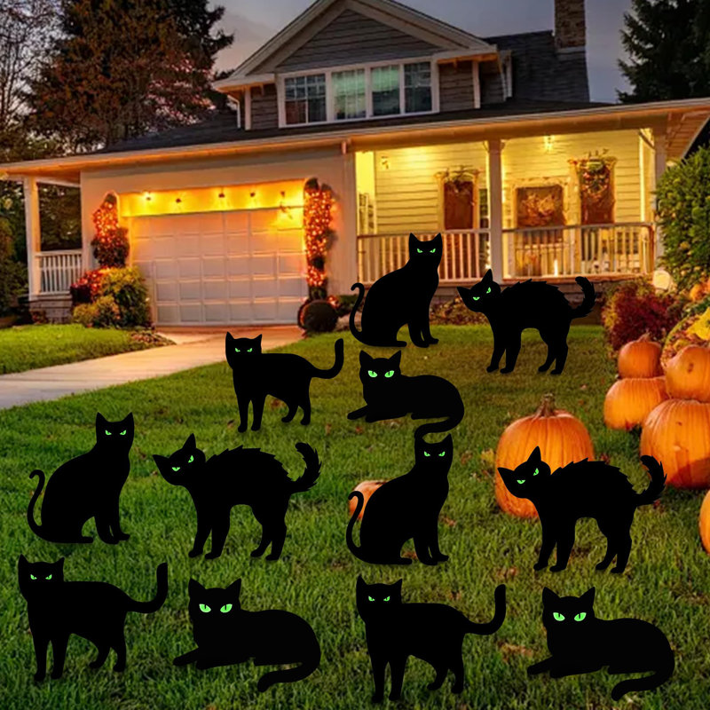 1. Spakey Halloween Black Cat Yard Stakes, paquet de 12 panneaux de jardin extérieurs «Glow-in-the-Dark»
