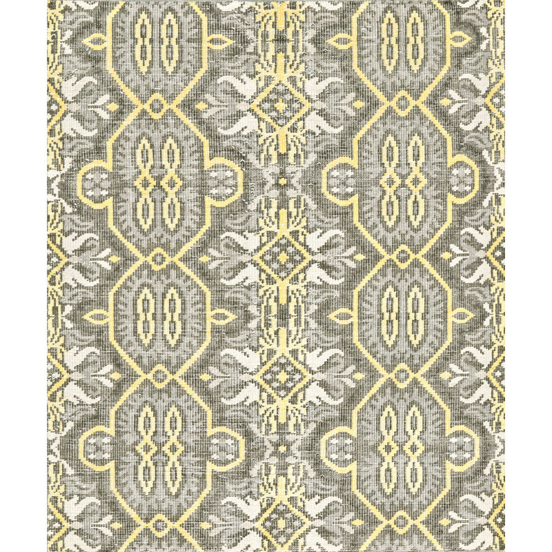 Tapis géométrique en laine noué à la main Dalian, Rectangle 7 pi 9 po x 9 pi 9 po