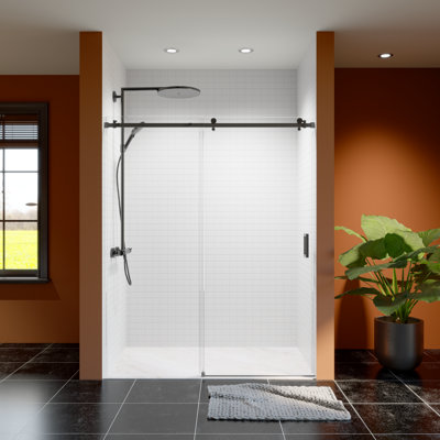 56-60" W x 74" H Frameless Single Sliding Shower Door, 5/16" Tempered Glass, Matte Black