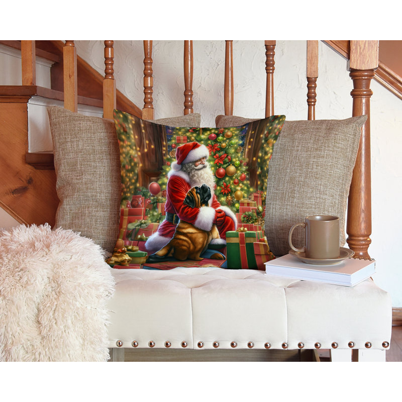 Coussin Mastiff and Santa Claus, H 14 po x l 14 po