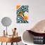 Oranges fraîches, carreaux bleus rustiques, fruits abstraits, art mural d'été-1003815927