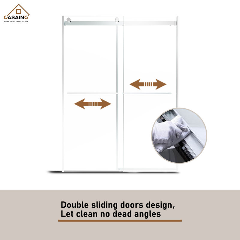 Chrome Frameless Double Sliding Shower Door with Clear Glass
