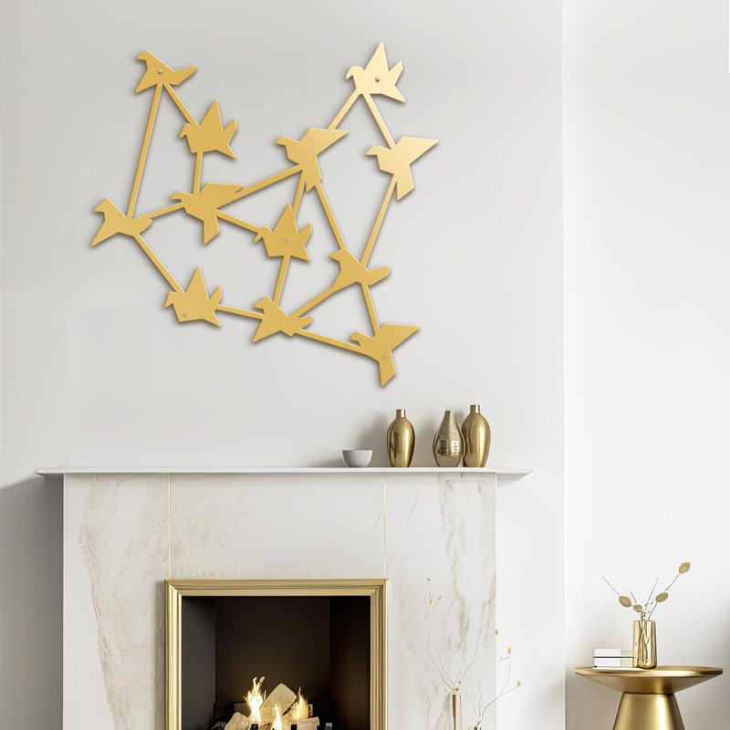 Free Birds Modern Abstract Wall Accent Sculpture Hanging Decoration Metal Wall Decor, 29.4" H x 30" W x 0.05" D, Gold
