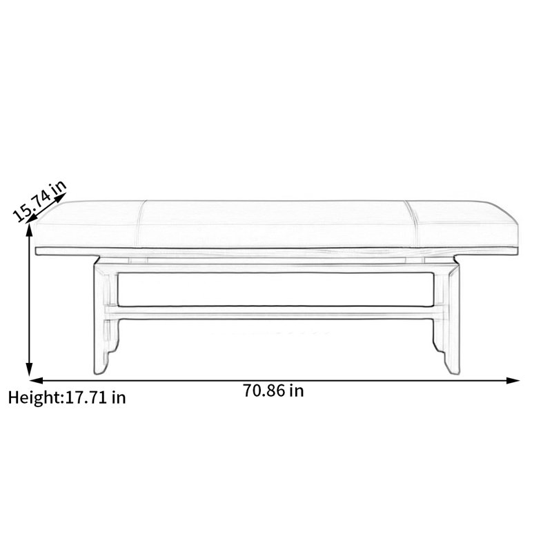 Banc rembourré en similicuir, H 17,71 po x l 70,86 po x P 15,74 po