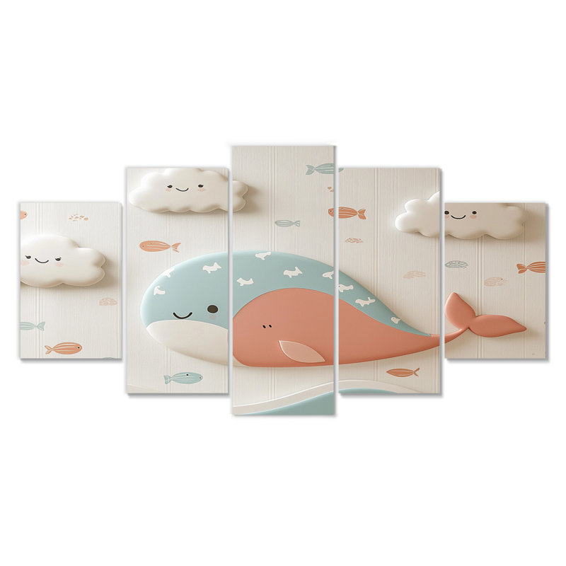 «Gentle Whales I», ensemble d'art mural sur toile de chambre de bébé