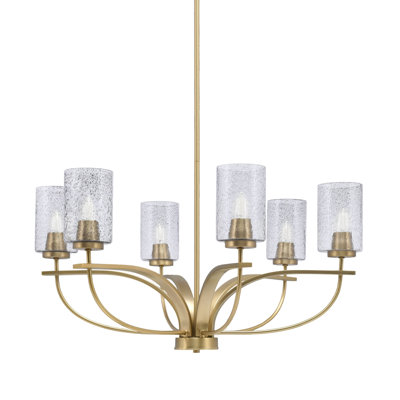 Unia 6 Light, Uplight, Chandelier Shown In New Age Brass Finish With 4" Smoke Bubble Glass
