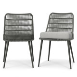 Beachside 21"H Aluminum Frame Upholstered Outdoor Dining Chair with Removable Cushions (Set of 2)