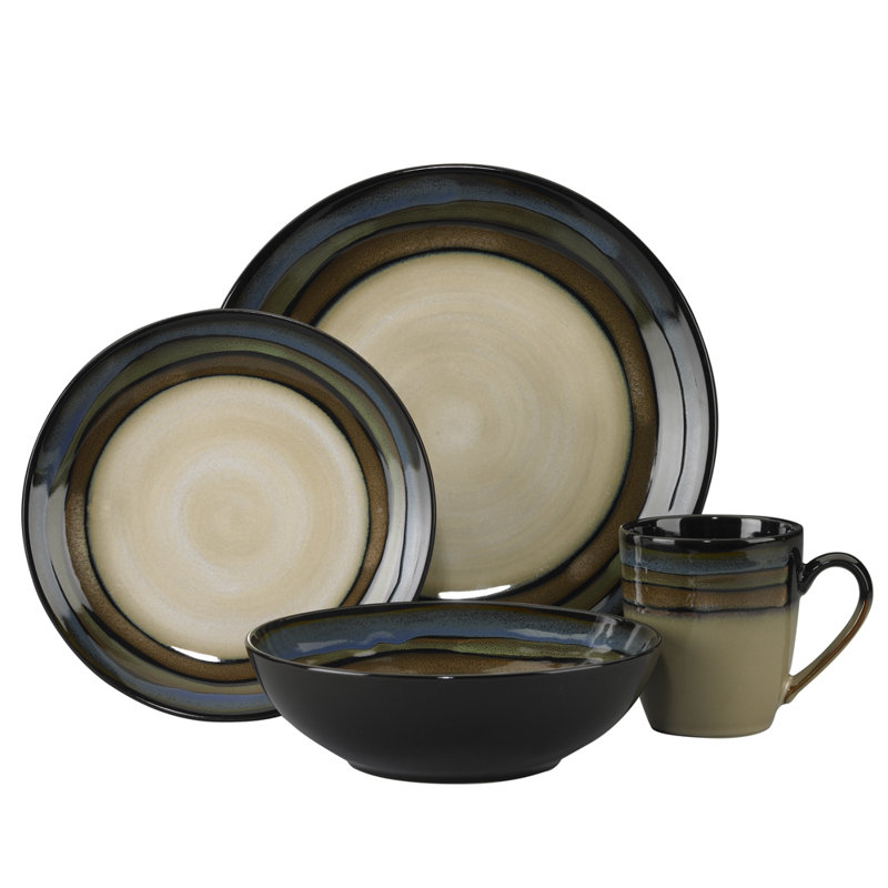 Galaxy Beige and Brown Ceramic 16-Piece Dinnerware Set