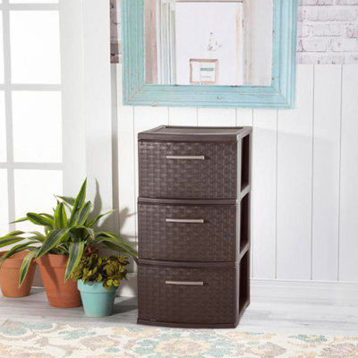 Sterilite 3 Drawer Wicker Weave Decorative Storage Tower, Espresso